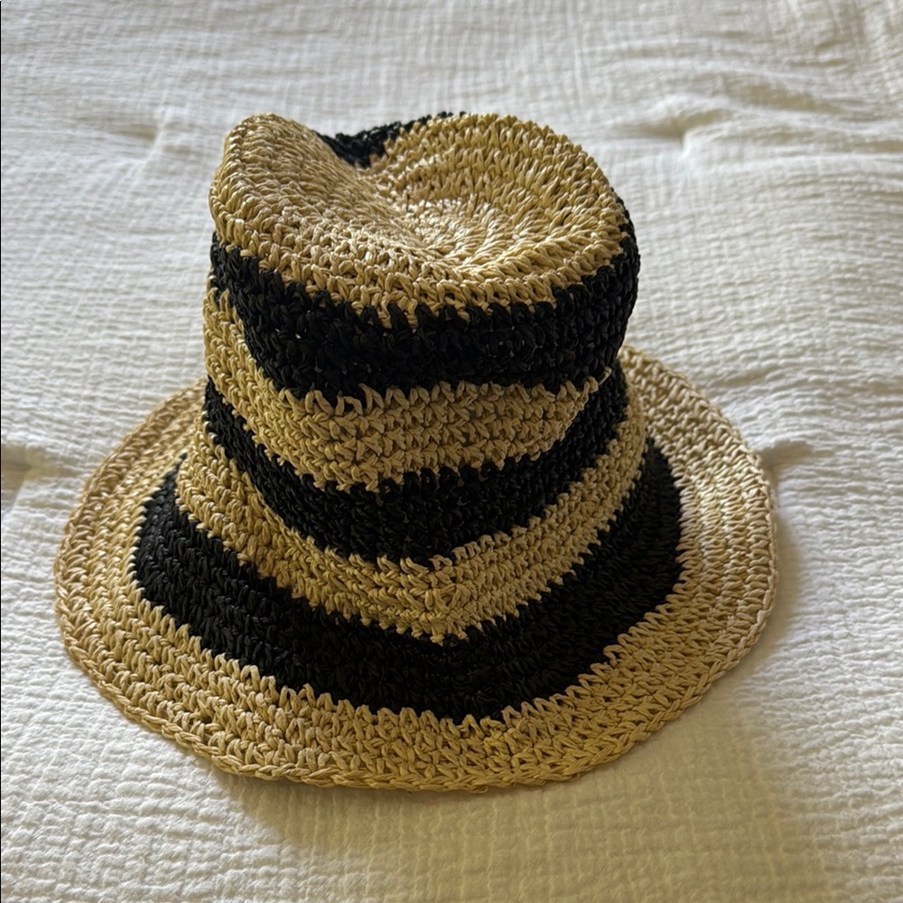 H&M Black and Tan Striped Summer  Hat